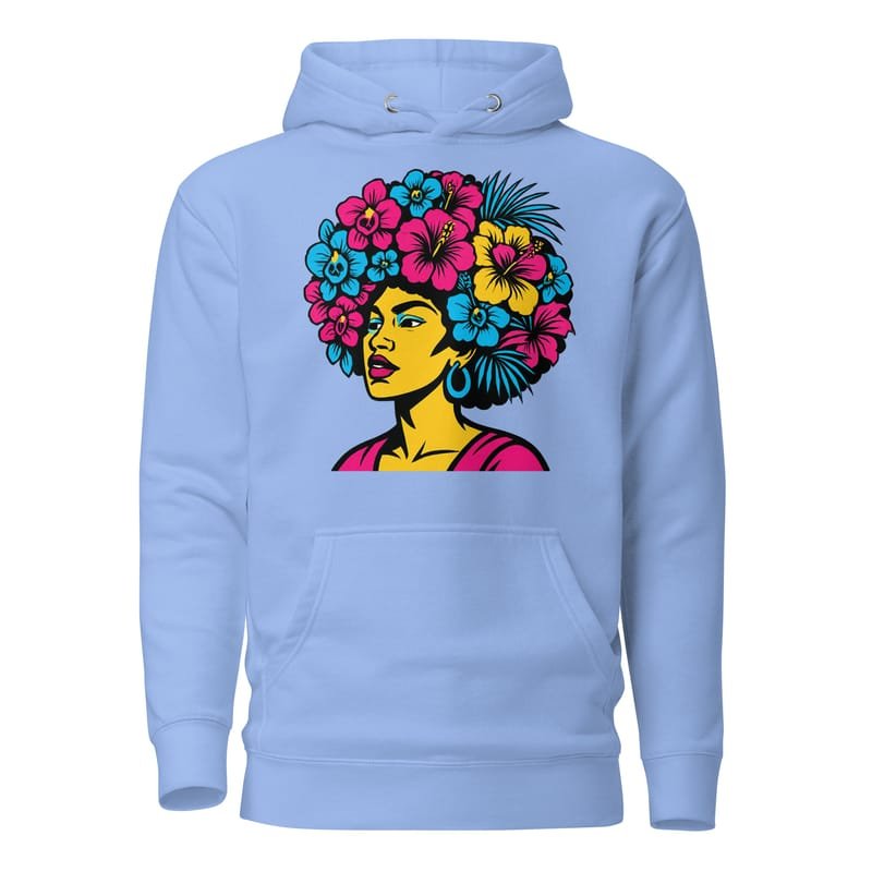 Unisex Hoodie Bold Afro Floral Pop Art Portrait-Original - Image 7