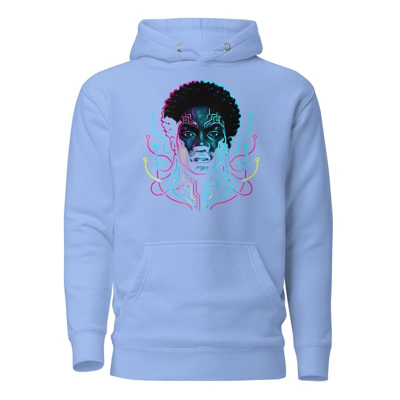 Unisex Hoodie Afro-Futuristic Neon Circuit Portrait-Original - Image 12