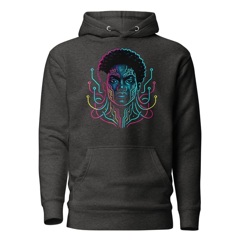 Unisex Hoodie Afro-Futuristic Neon Circuit Portrait-Original - Image 3