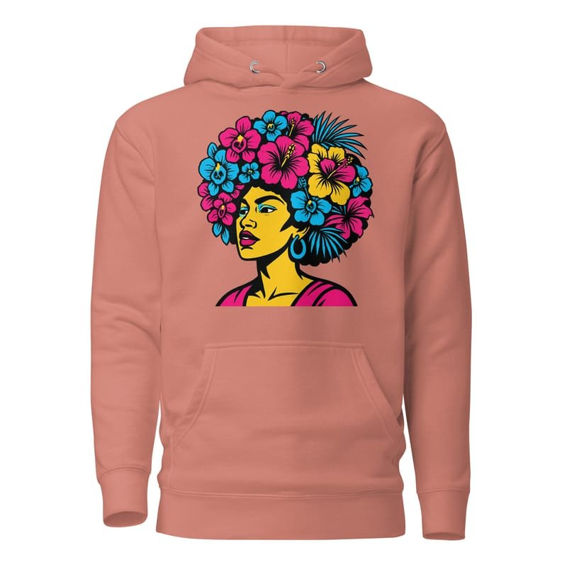 Unisex Hoodie Bold Afro Floral Pop Art Portrait-Original - Image 5