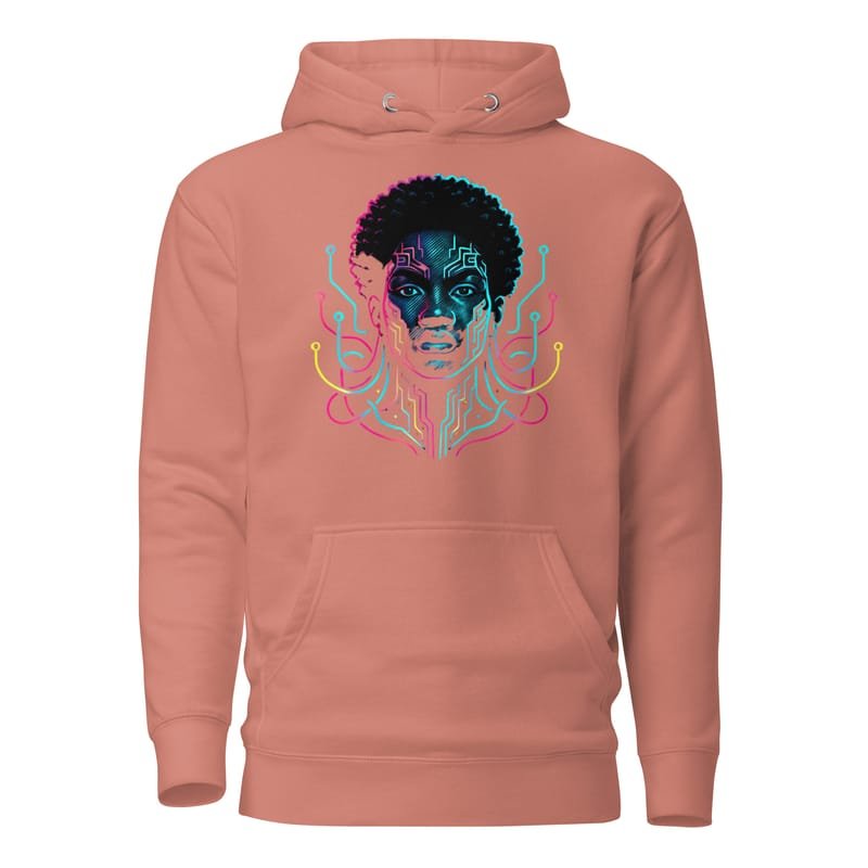 Unisex Hoodie Afro-Futuristic Neon Circuit Portrait-Original - Image 9