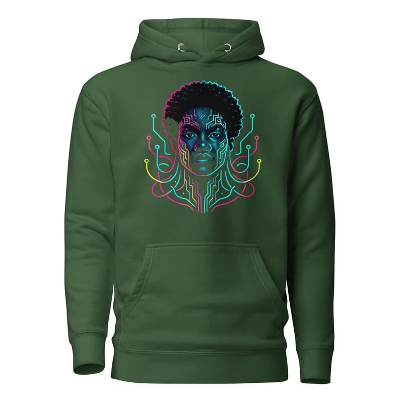 Unisex Hoodie Afro-Futuristic Neon Circuit Portrait-Original - Image 6