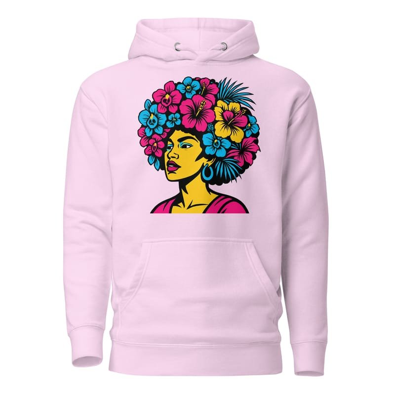 Unisex Hoodie Bold Afro Floral Pop Art Portrait-Original - Image 10