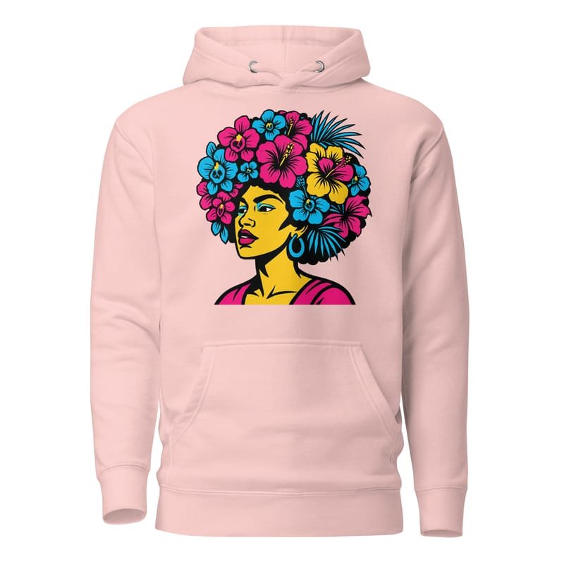 Unisex Hoodie Bold Afro Floral Pop Art Portrait-Original - Image 9