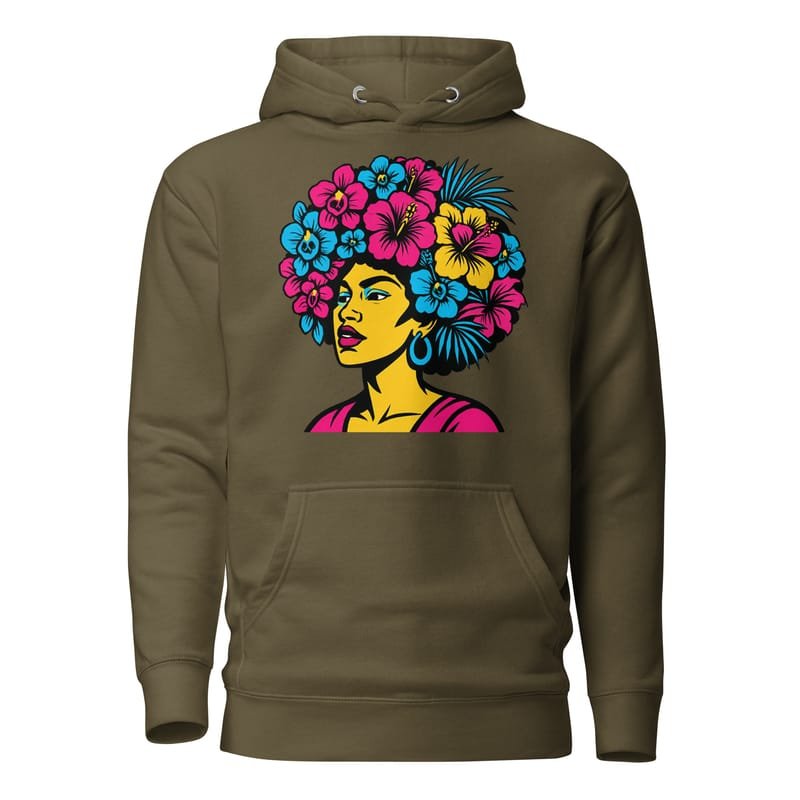 Unisex Hoodie Bold Afro Floral Pop Art Portrait-Original - Image 2