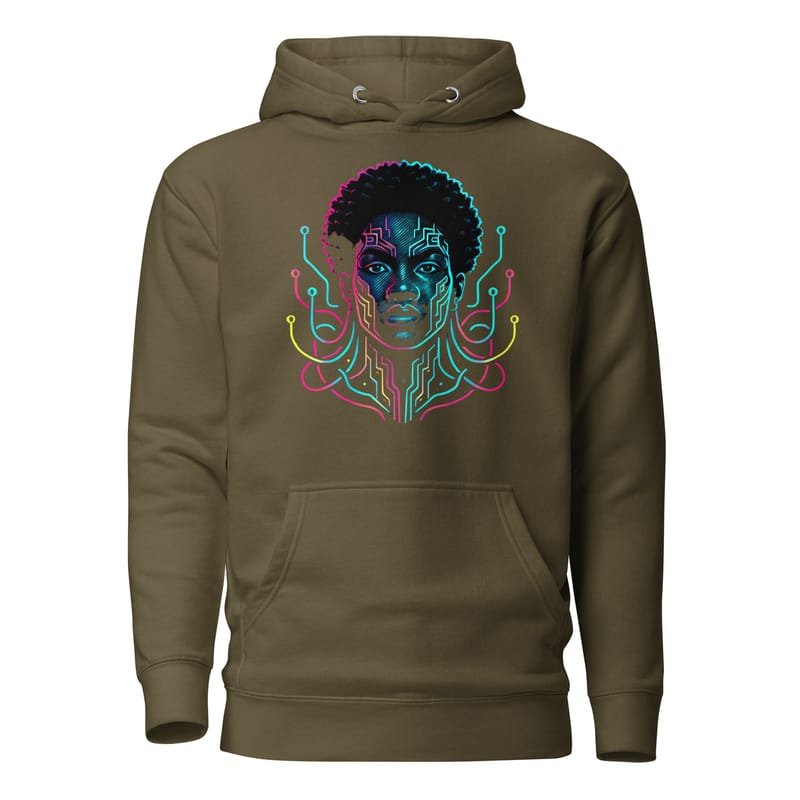 Unisex Hoodie Afro-Futuristic Neon Circuit Portrait-Original - Image 7