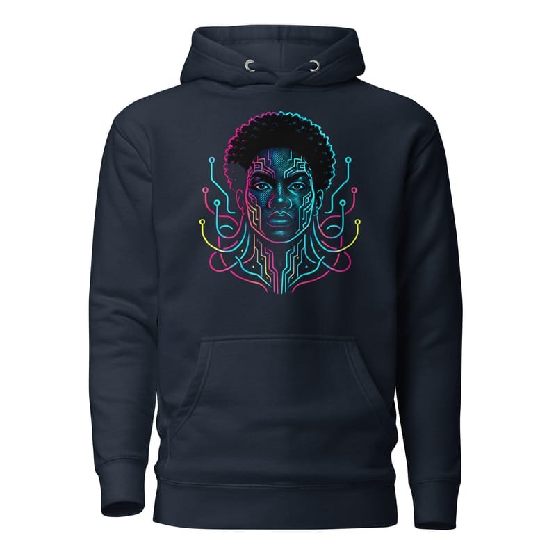Unisex Hoodie Afro-Futuristic Neon Circuit Portrait-Original - Image 2