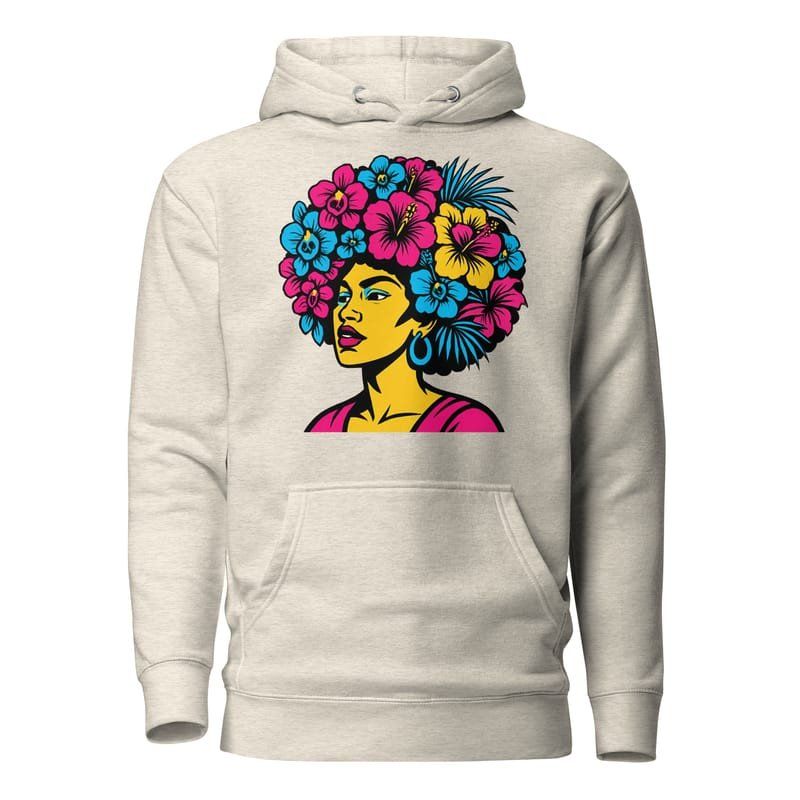 Unisex Hoodie Bold Afro Floral Pop Art Portrait-Original - Image 13