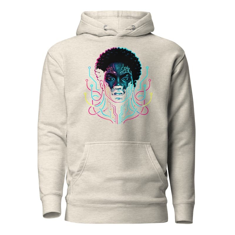 Unisex Hoodie Afro-Futuristic Neon Circuit Portrait-Original - Image 16
