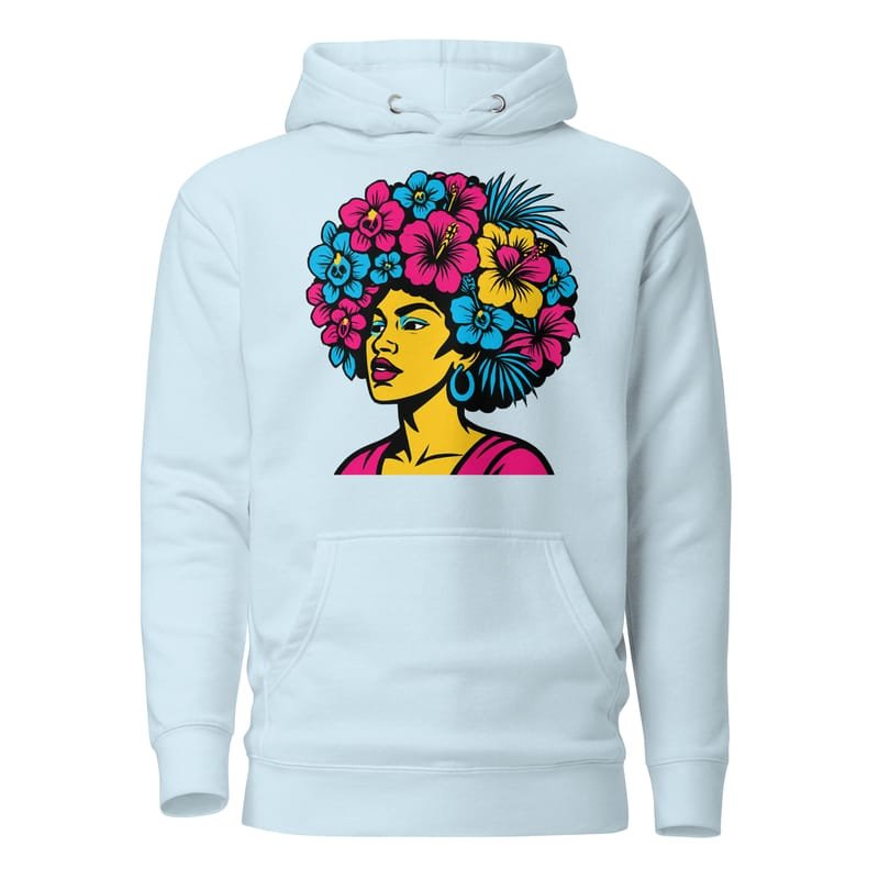 Unisex Hoodie Bold Afro Floral Pop Art Portrait-Original - Image 11