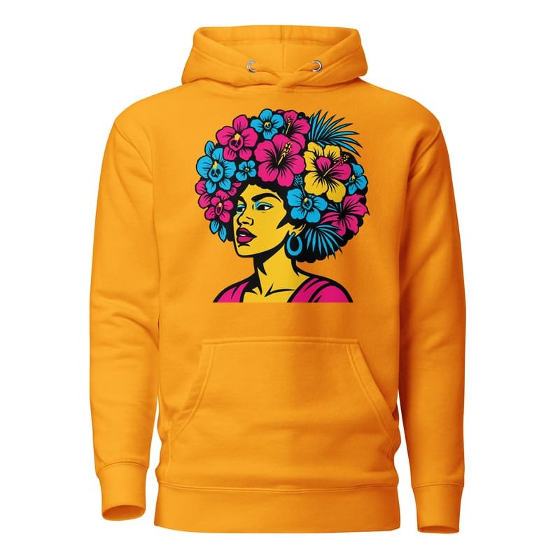 Unisex Hoodie Bold Afro Floral Pop Art Portrait-Original - Image 6