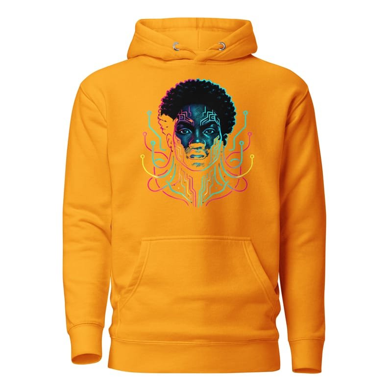 Unisex Hoodie Afro-Futuristic Neon Circuit Portrait-Original - Image 11