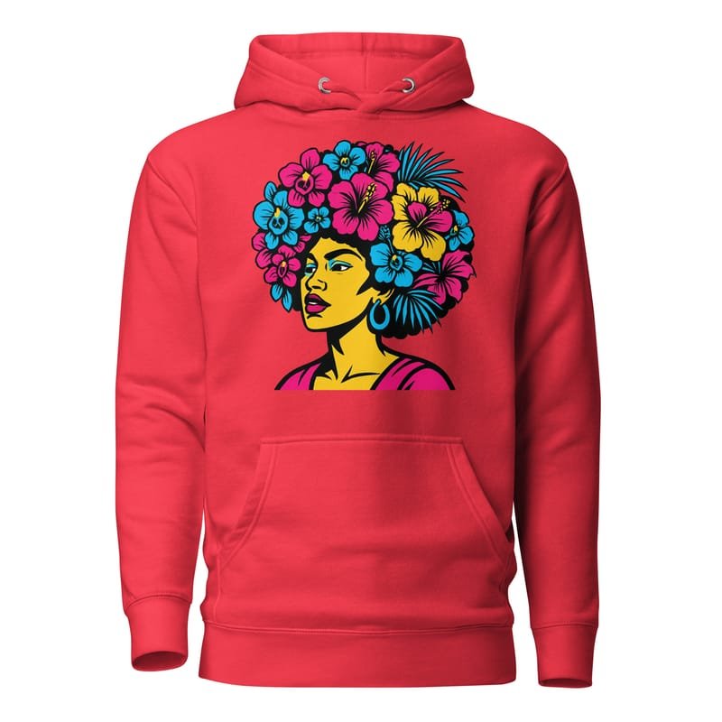 Unisex Hoodie Bold Afro Floral Pop Art Portrait-Original - Image 3