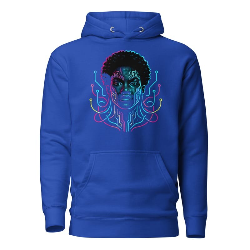 Unisex Hoodie Afro-Futuristic Neon Circuit Portrait-Original - Image 5