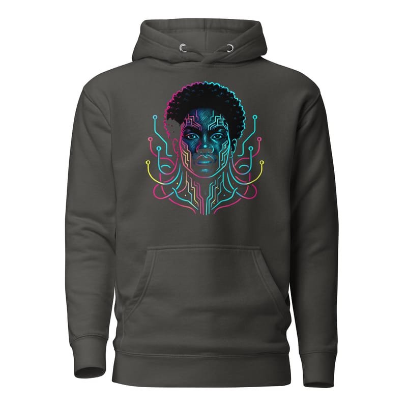 Unisex Hoodie Afro-Futuristic Neon Circuit Portrait-Original - Image 4