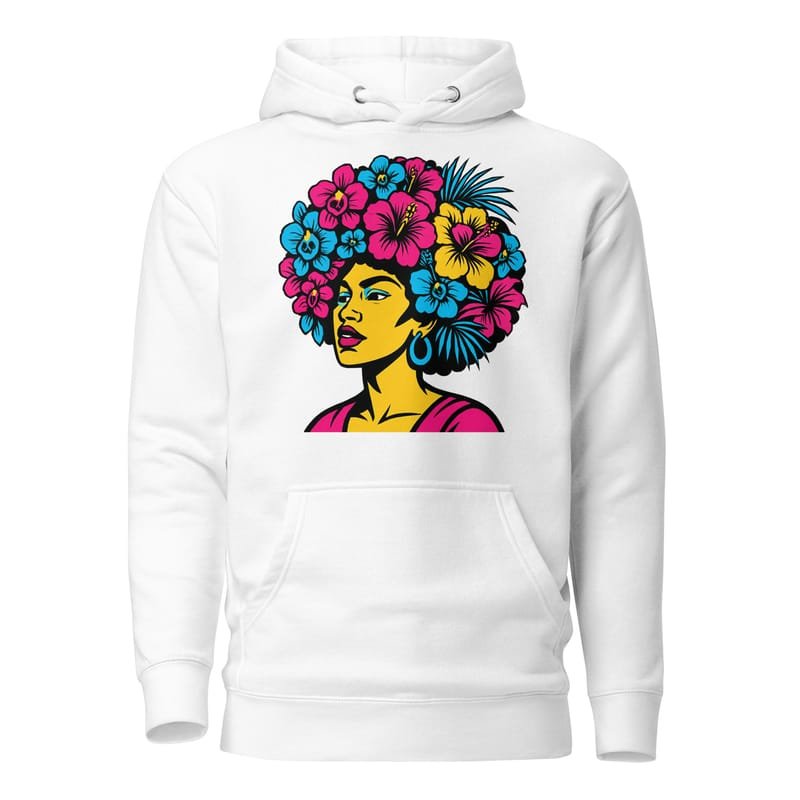 Unisex Hoodie Bold Afro Floral Pop Art Portrait-Original - Image 14