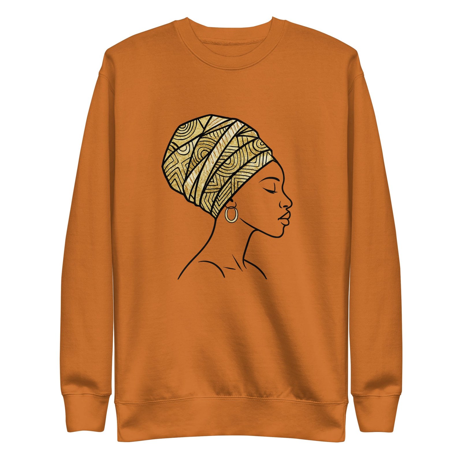 Unisex Premium Sweatshirt Elegant African Profile with Gold Wax Turban-Original - Image 15