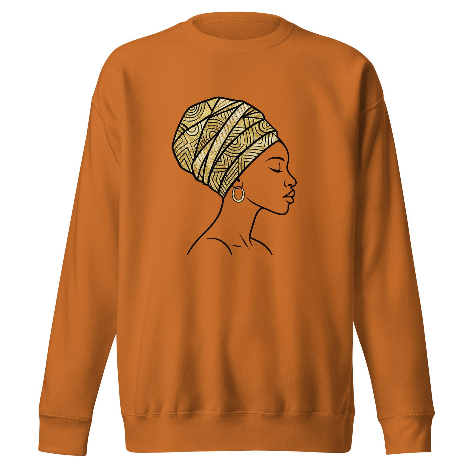 Unisex Premium Sweatshirt Elegant African Profile with Gold Wax Turban-Original - Image 3