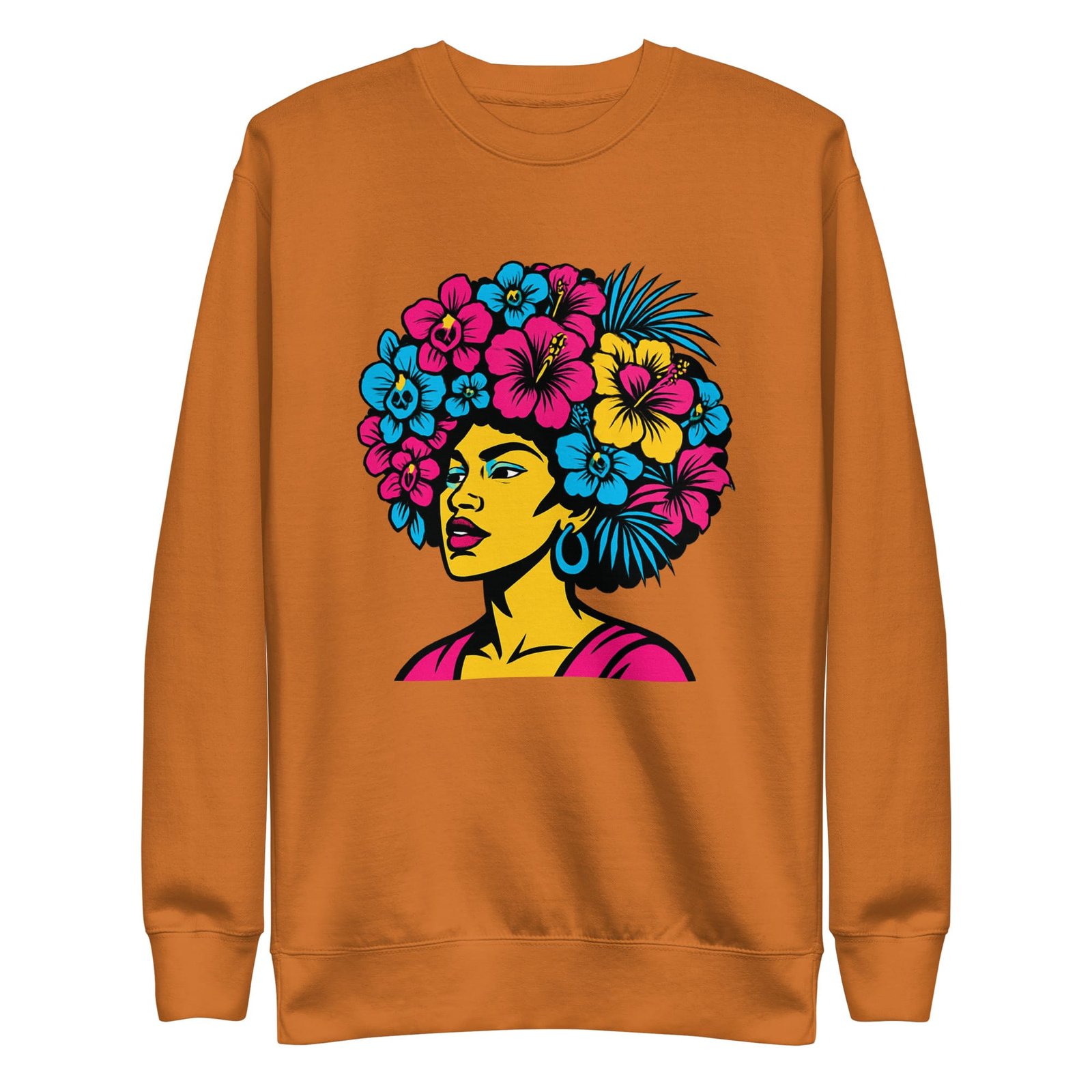 Unisex Premium Sweatshirt Bold Afro Floral Pop Art Portrait-Original - Image 20