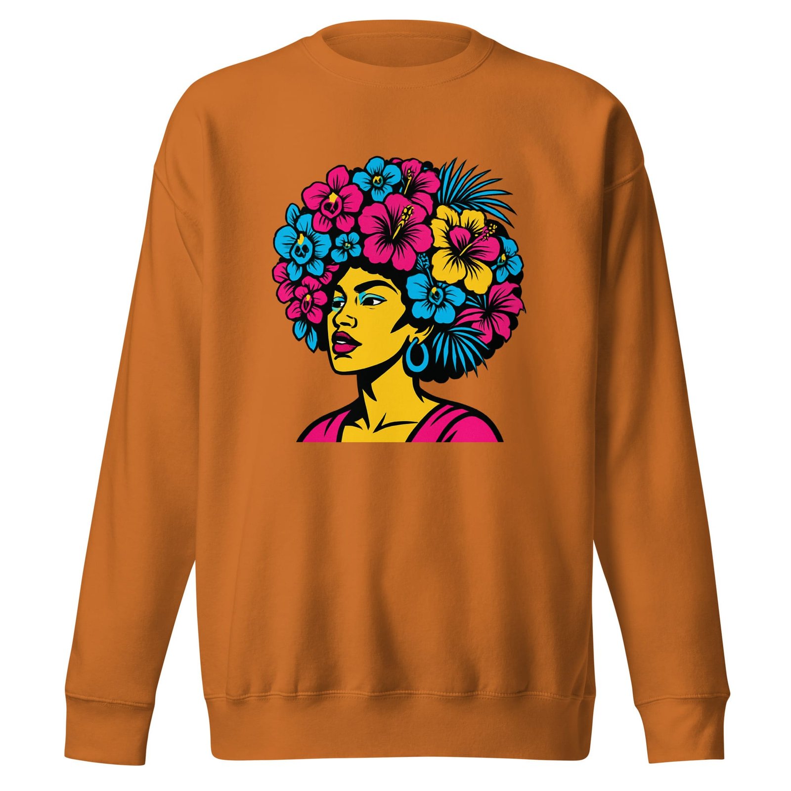 Unisex Premium Sweatshirt Bold Afro Floral Pop Art Portrait-Original - Image 5