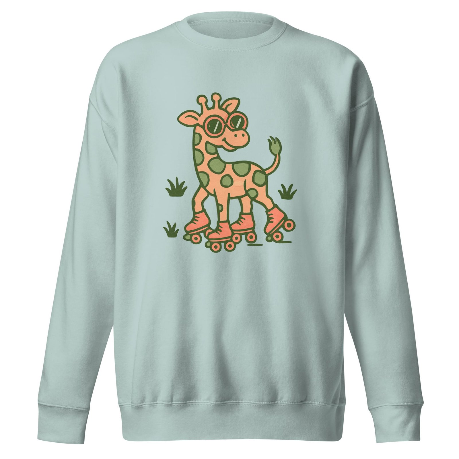 Unisex Premium Sweatshirt Groovy Giraffe on Roller Skates with Round Shades-Original - Image 13