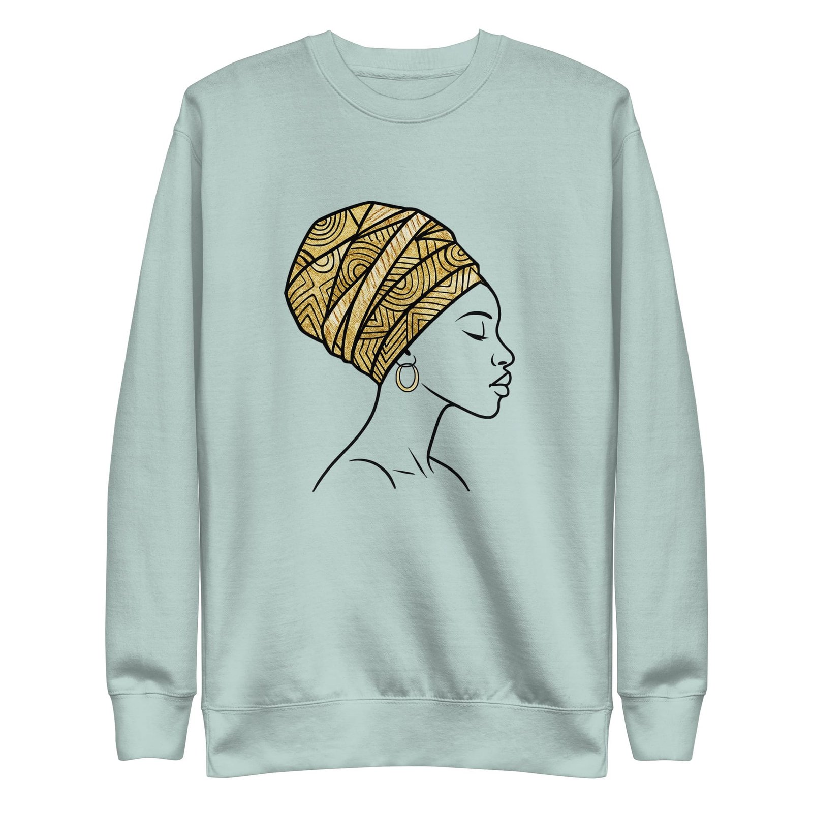 Unisex Premium Sweatshirt Elegant African Profile with Gold Wax Turban-Original - Image 20