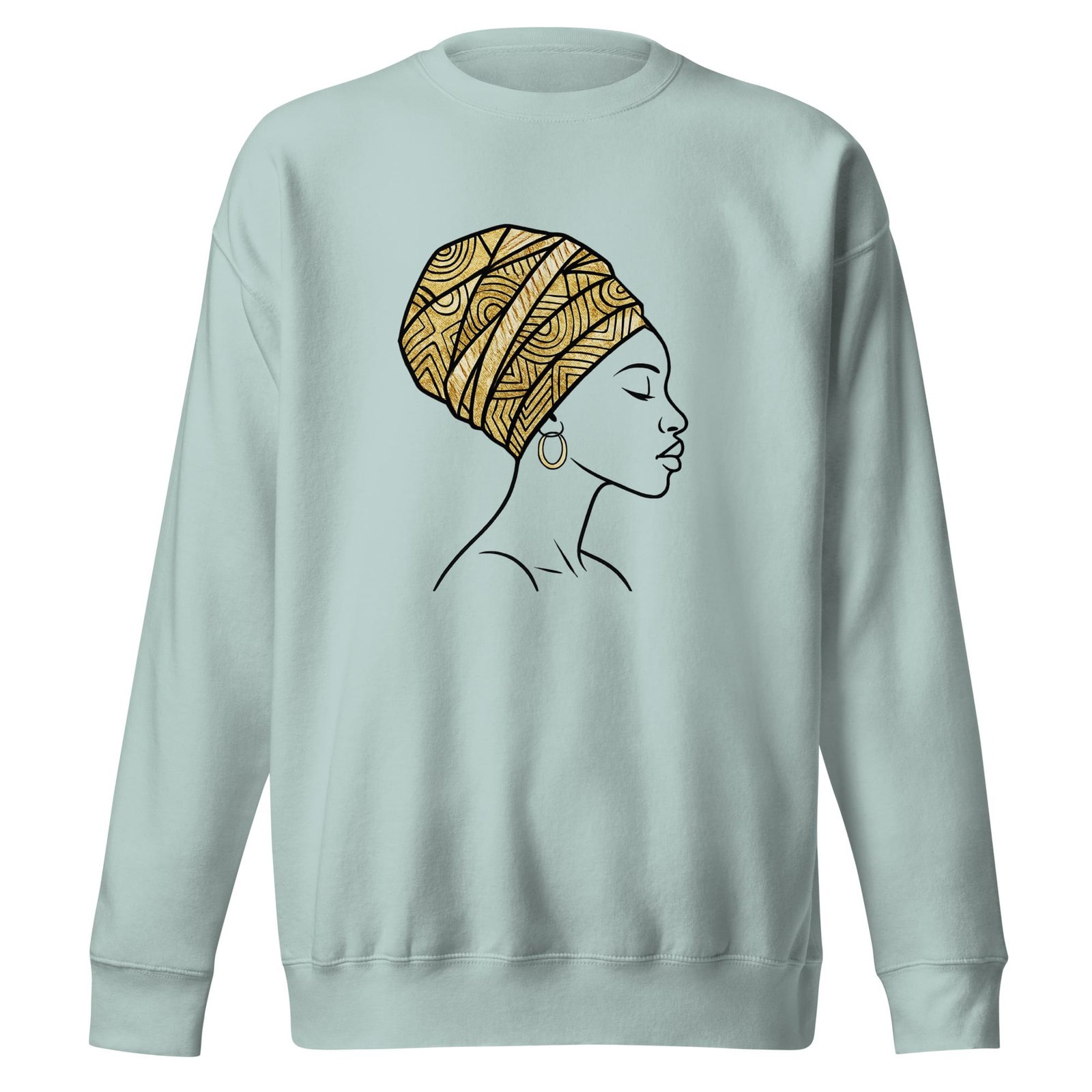 Unisex Premium Sweatshirt Elegant African Profile with Gold Wax Turban-Original - Image 8