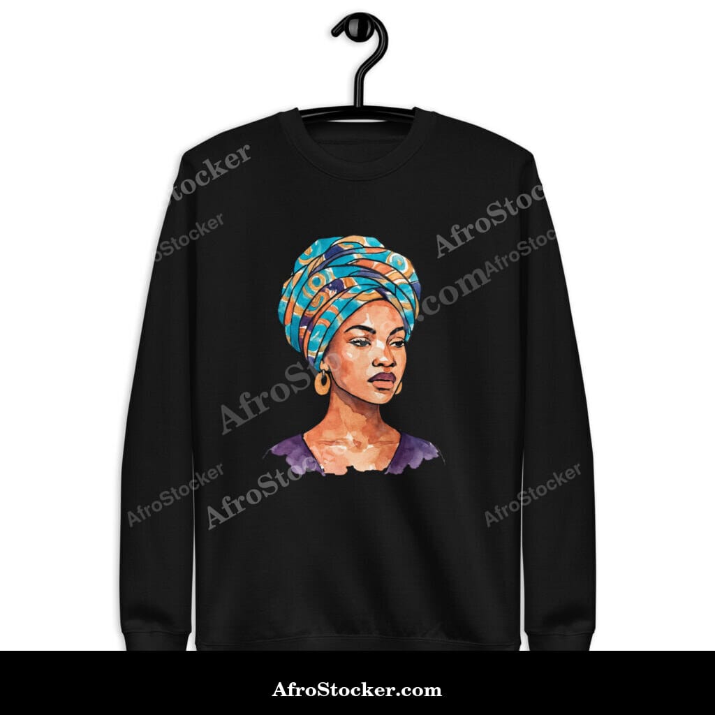 Unisex Premium Sweatshirt Regal Woman in Turquoise & Coral Wax Turban-Original
