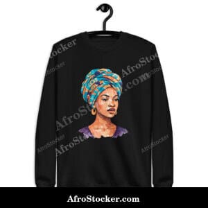 Unisex Premium Sweatshirt Regal Woman in Turquoise & Coral Wax Turban-Original