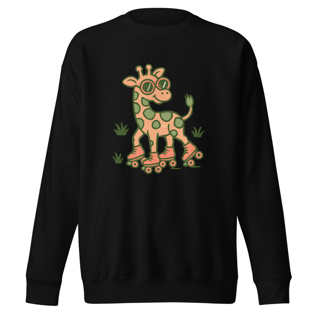 Unisex Premium Sweatshirt Groovy Giraffe on Roller Skates with Round Shades-Original