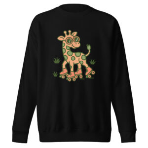 Unisex Premium Sweatshirt Groovy Giraffe on Roller Skates with Round Shades-Original