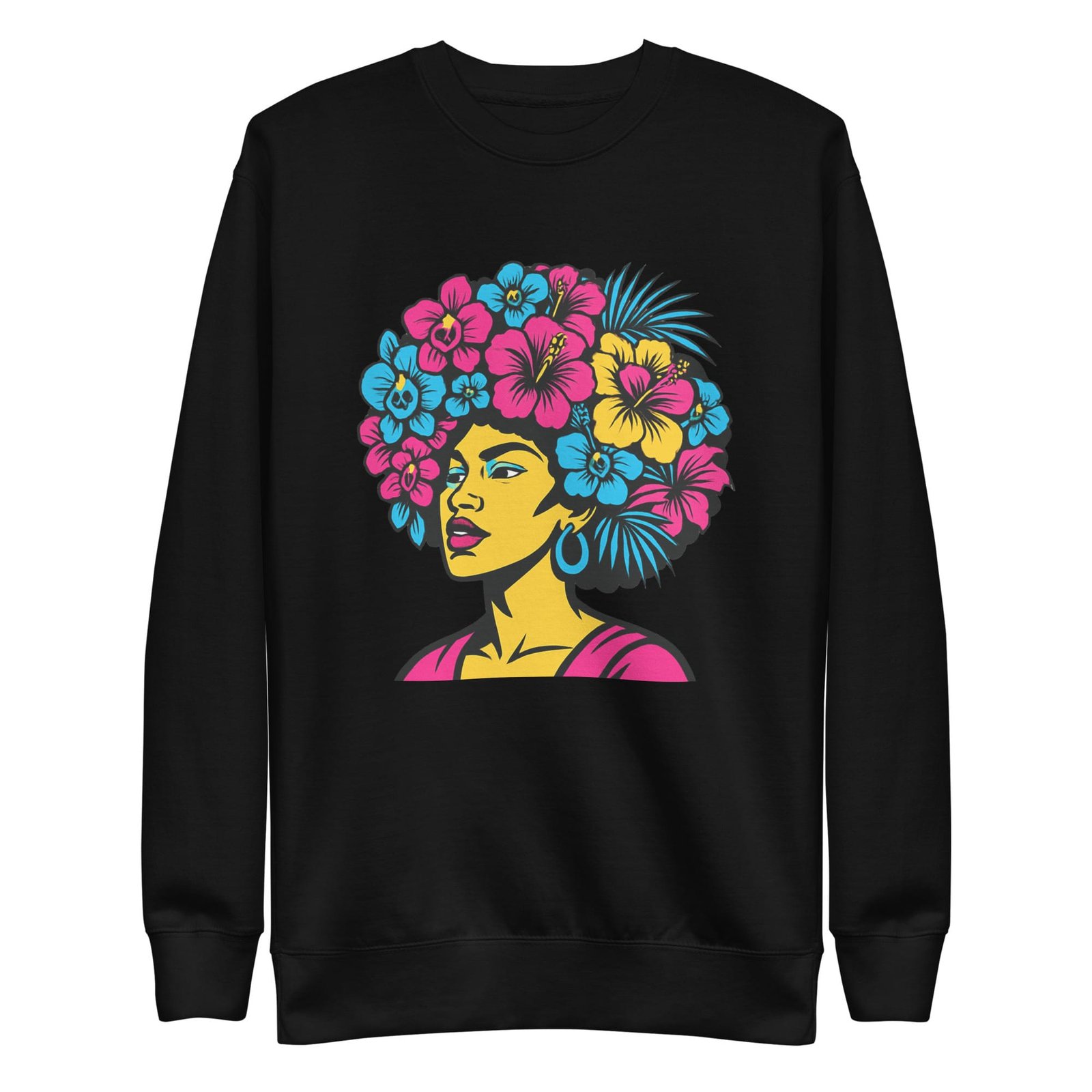 Unisex Premium Sweatshirt Bold Afro Floral Pop Art Portrait-Original - Image 22