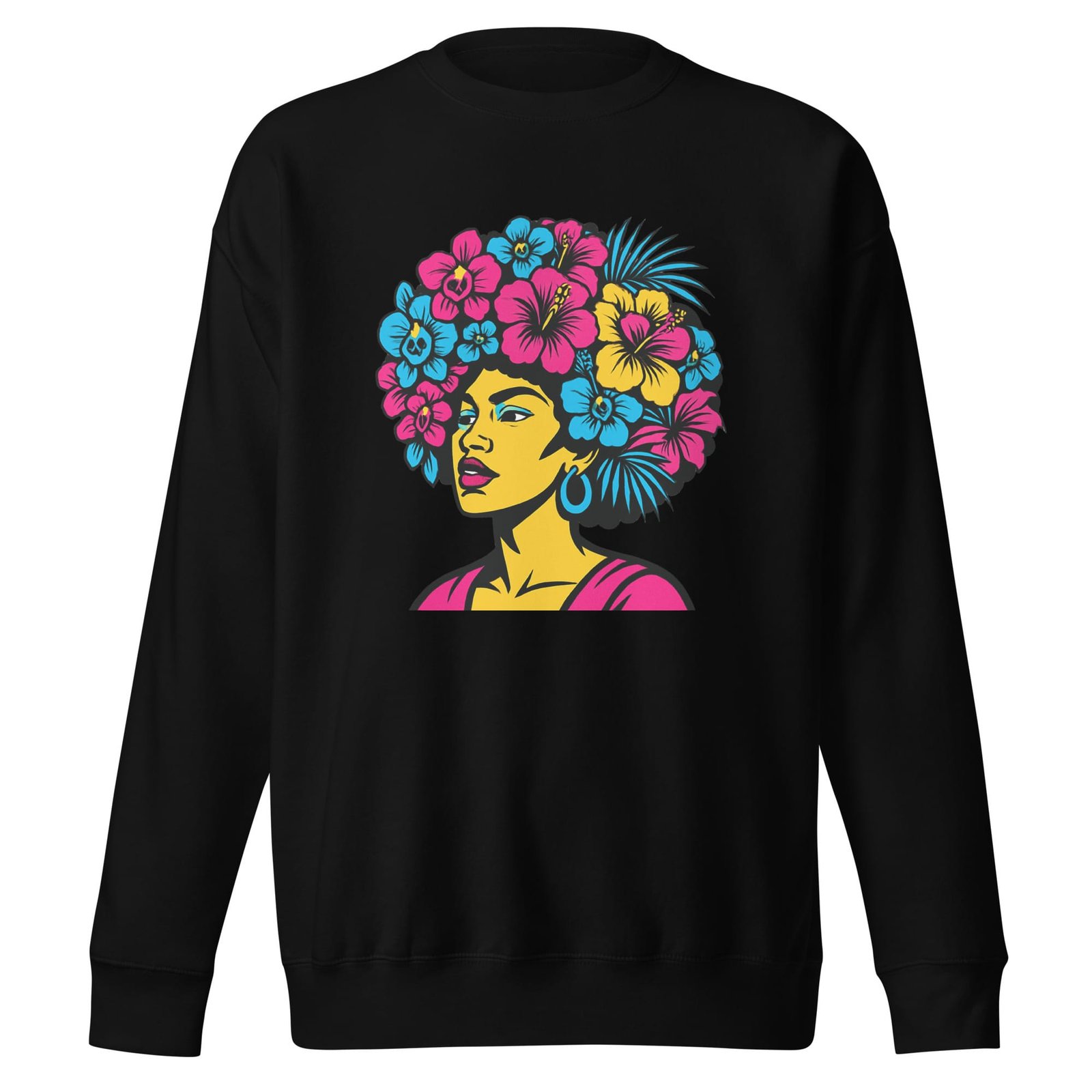 Unisex Premium Sweatshirt Bold Afro Floral Pop Art Portrait-Original - Image 2