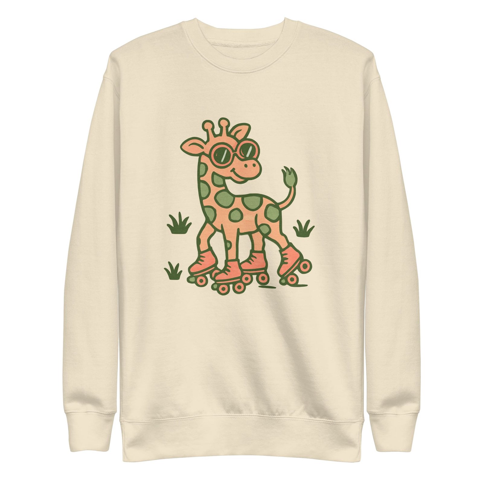 Unisex Premium Sweatshirt Groovy Giraffe on Roller Skates with Round Shades-Original - Image 19