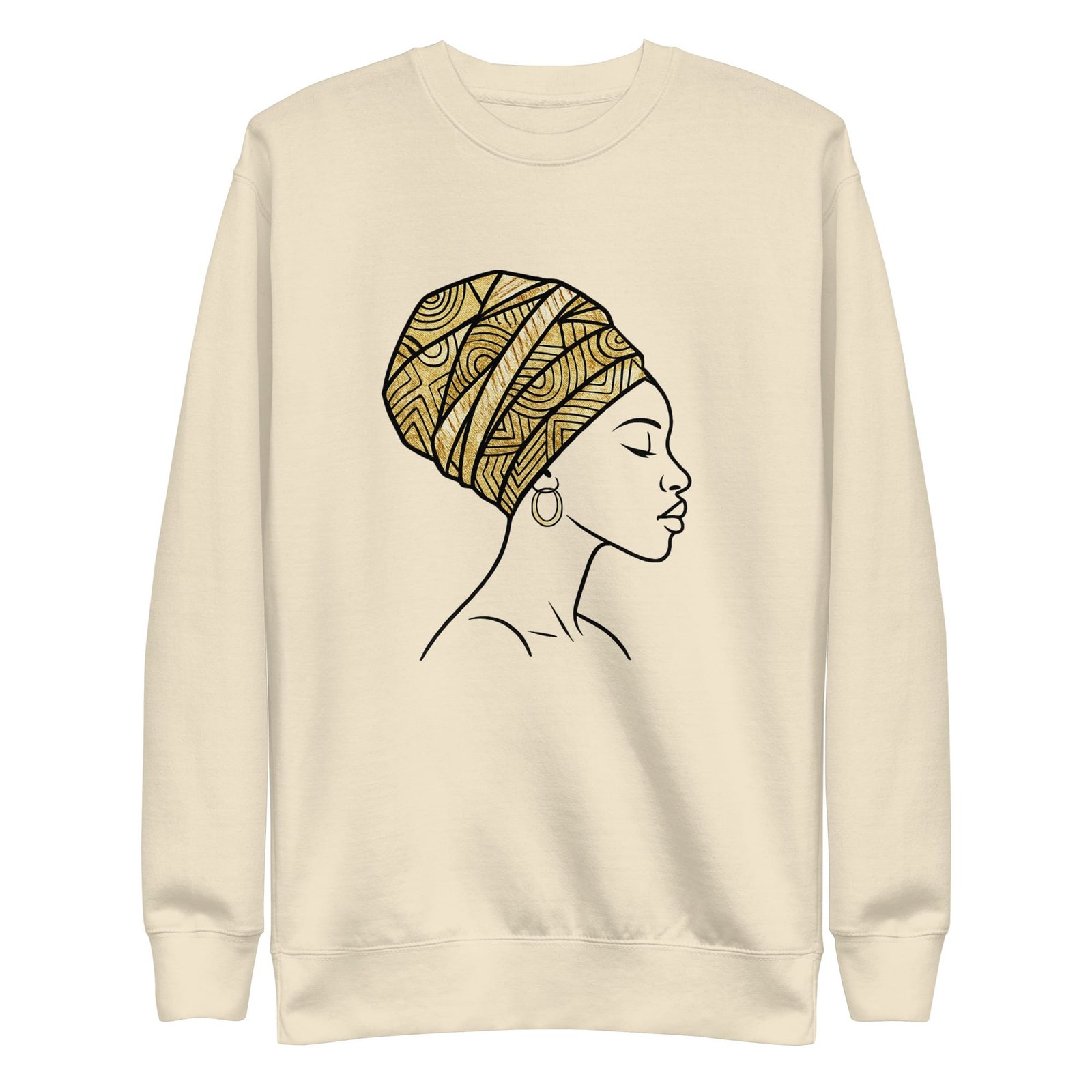 Unisex Premium Sweatshirt Elegant African Profile with Gold Wax Turban-Original - Image 23
