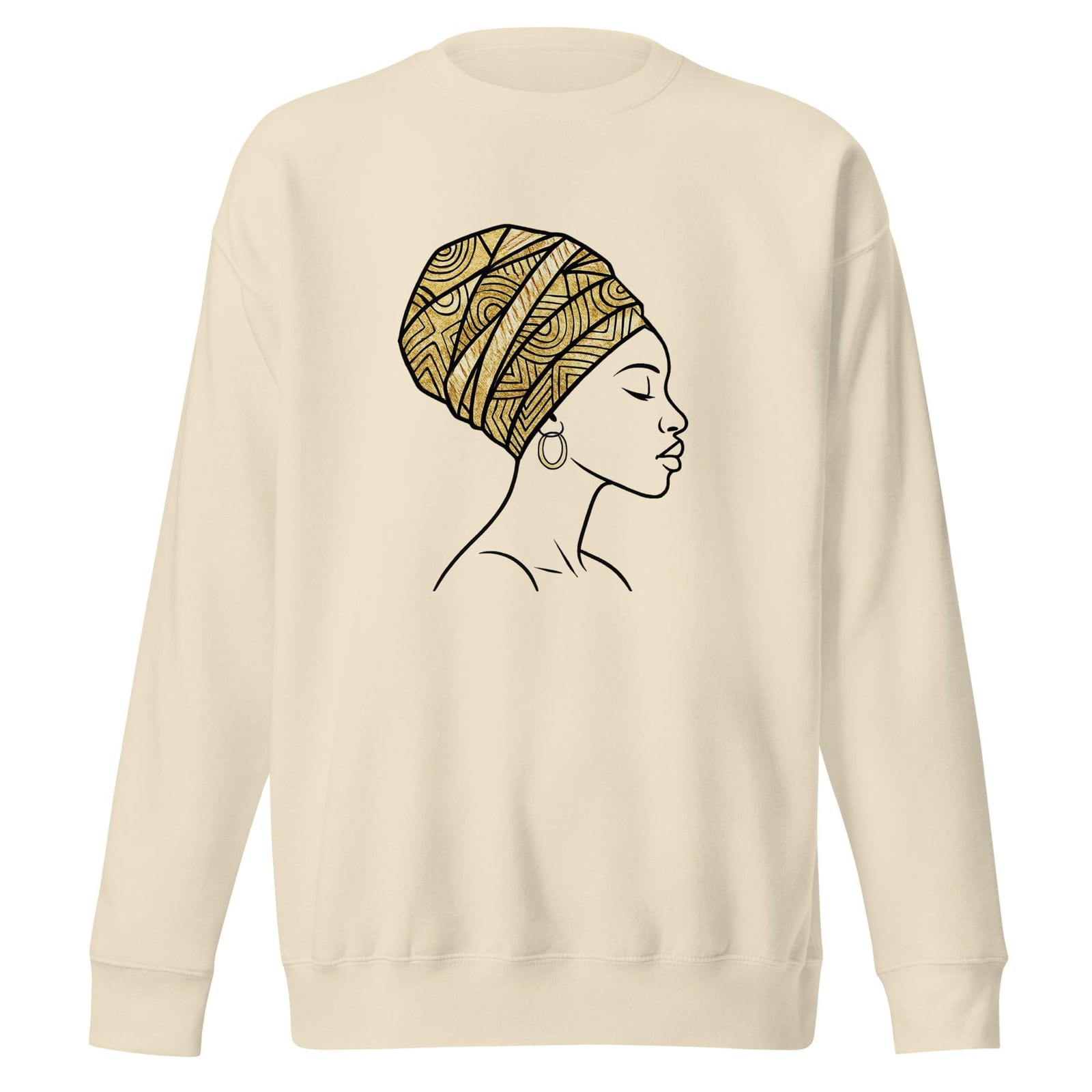Unisex Premium Sweatshirt Elegant African Profile with Gold Wax Turban-Original - Image 11