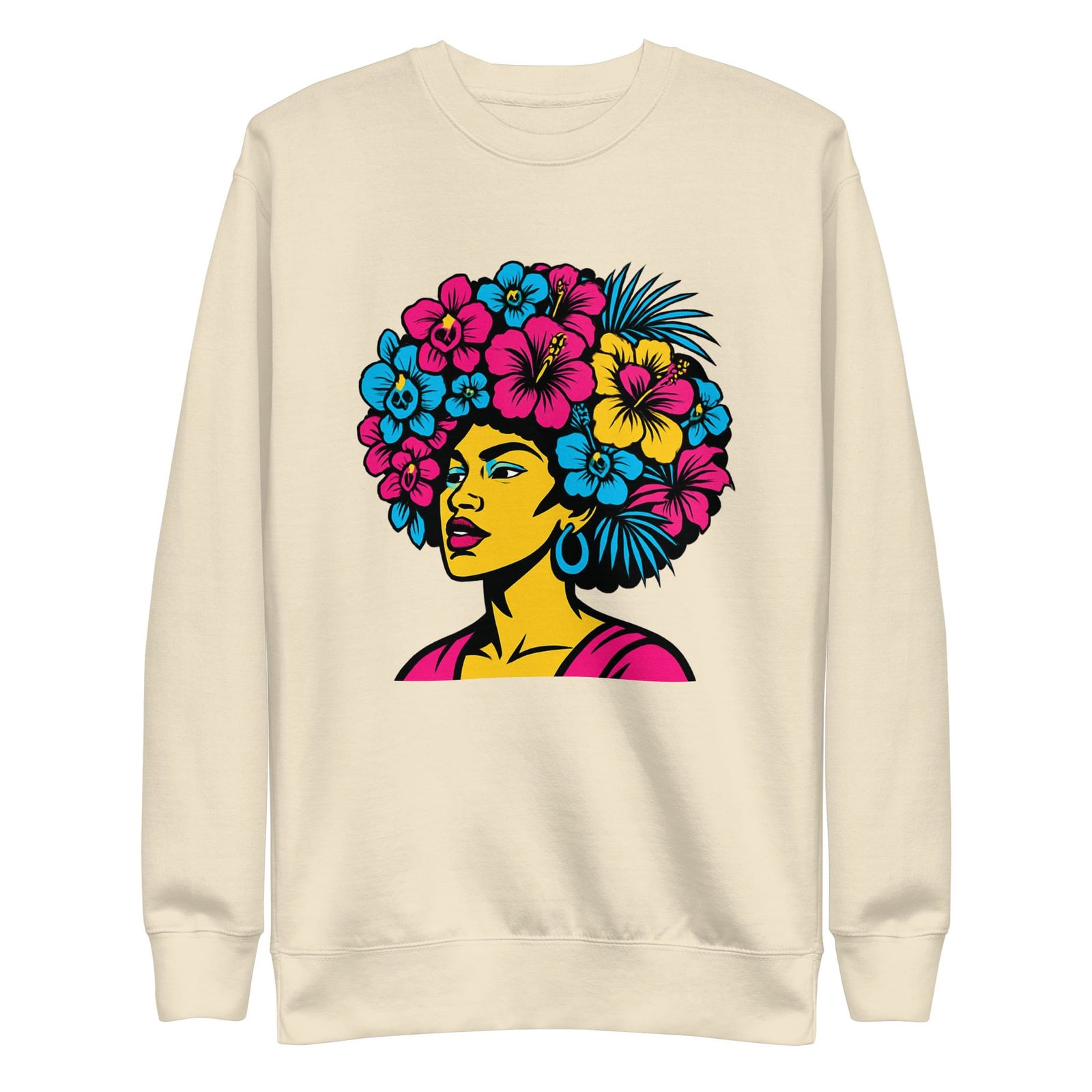 Unisex Premium Sweatshirt Bold Afro Floral Pop Art Portrait-Original - Image 15