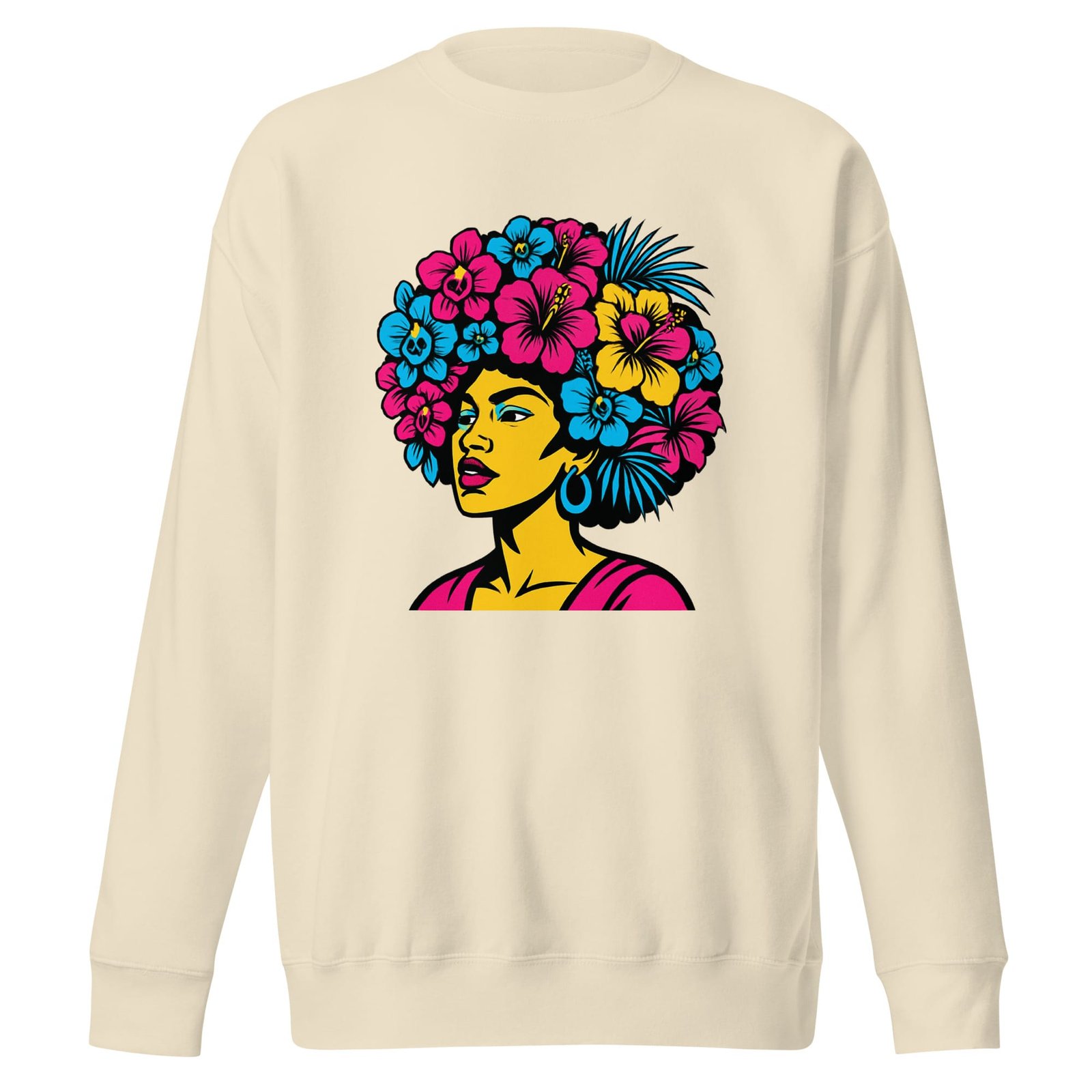 Unisex Premium Sweatshirt Bold Afro Floral Pop Art Portrait-Original - Image 10