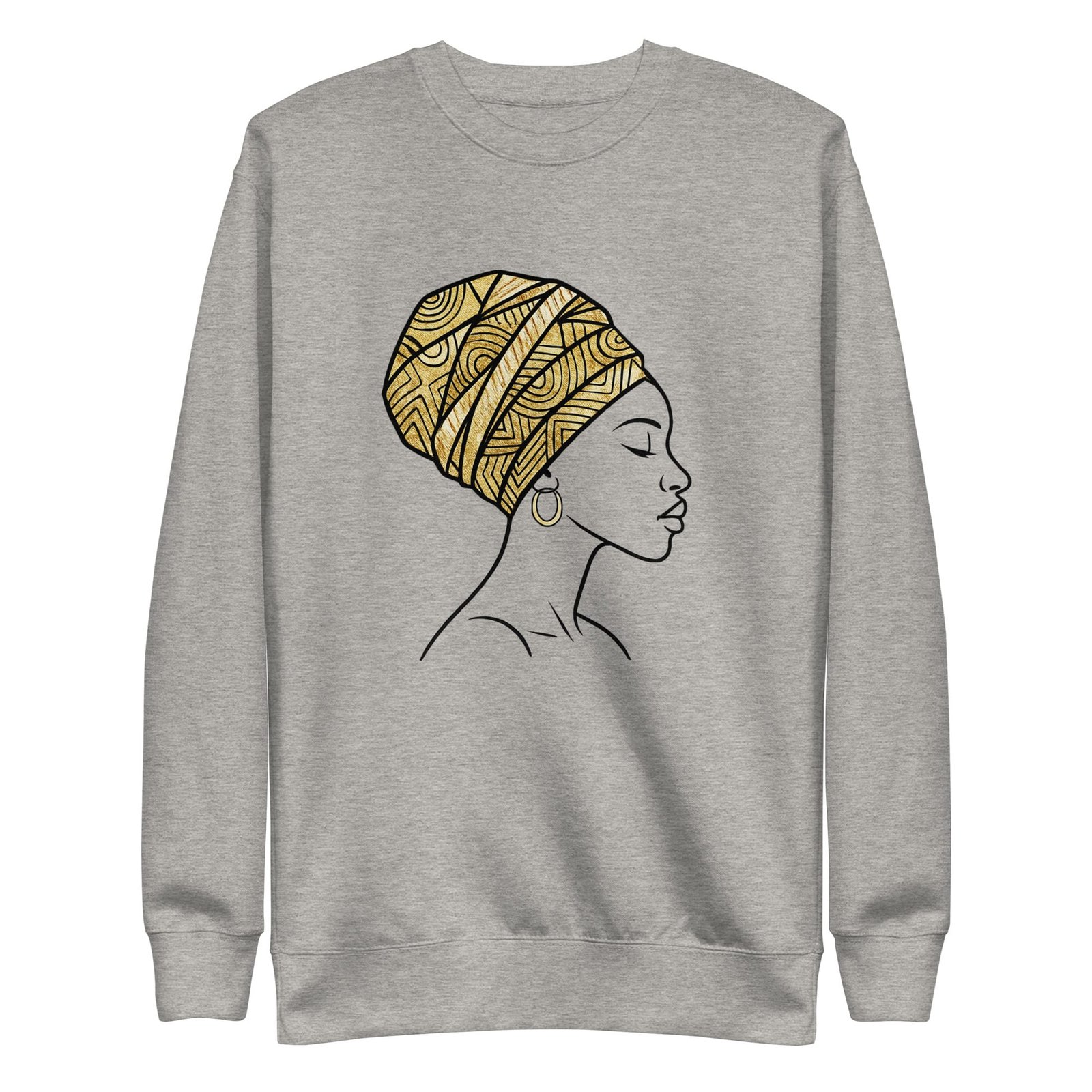 Unisex Premium Sweatshirt Elegant African Profile with Gold Wax Turban-Original - Image 19