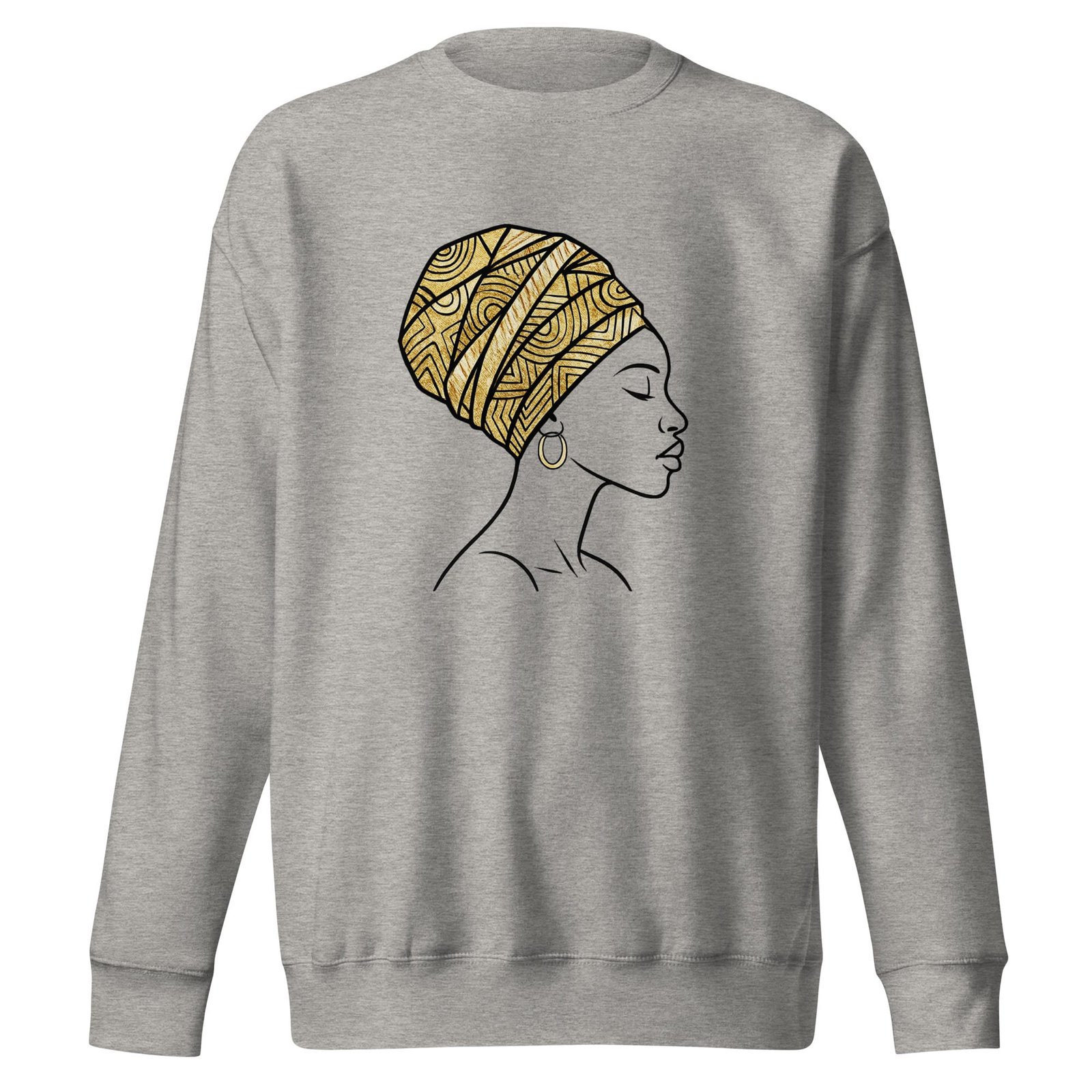 Unisex Premium Sweatshirt Elegant African Profile with Gold Wax Turban-Original - Image 7