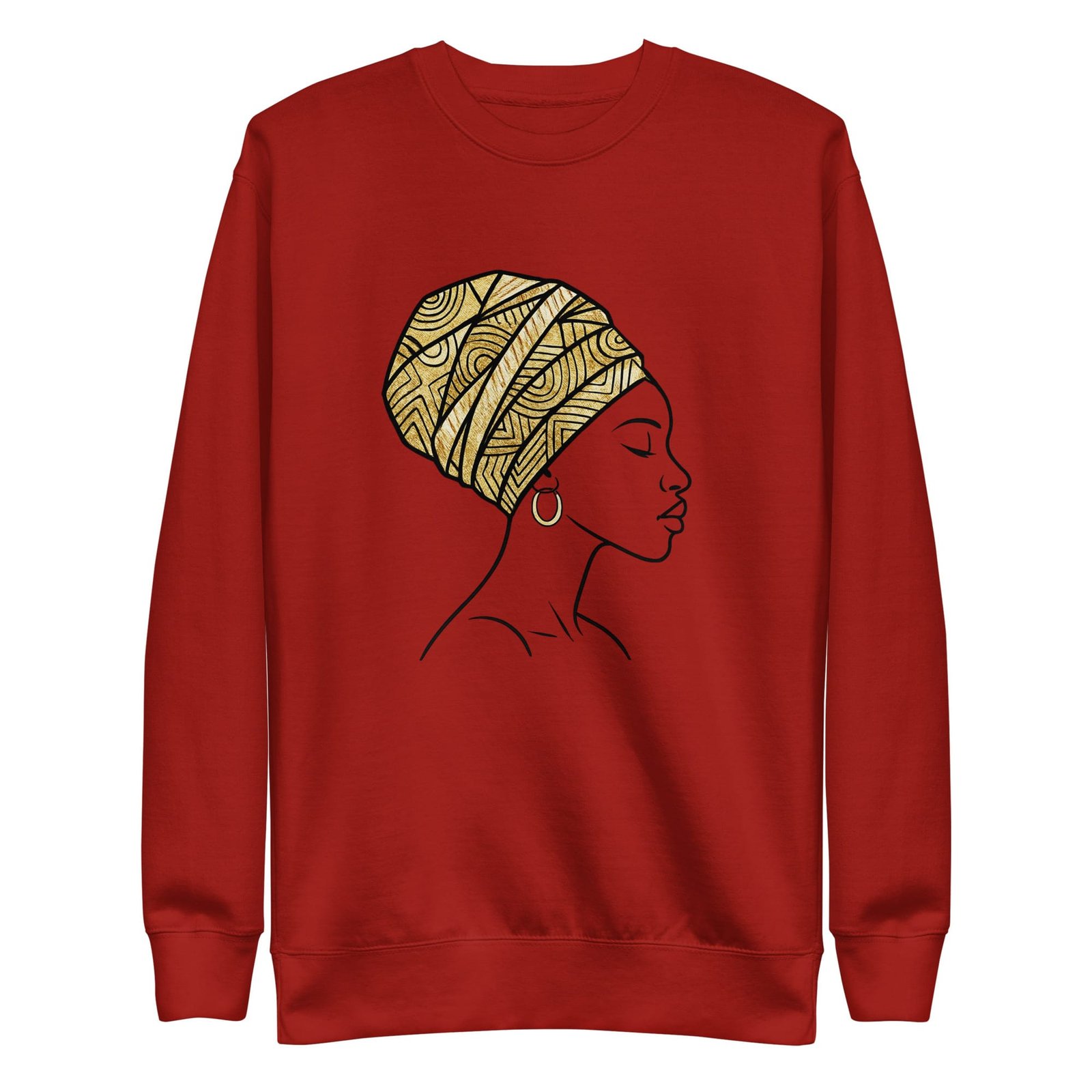 Unisex Premium Sweatshirt Elegant African Profile with Gold Wax Turban-Original - Image 13