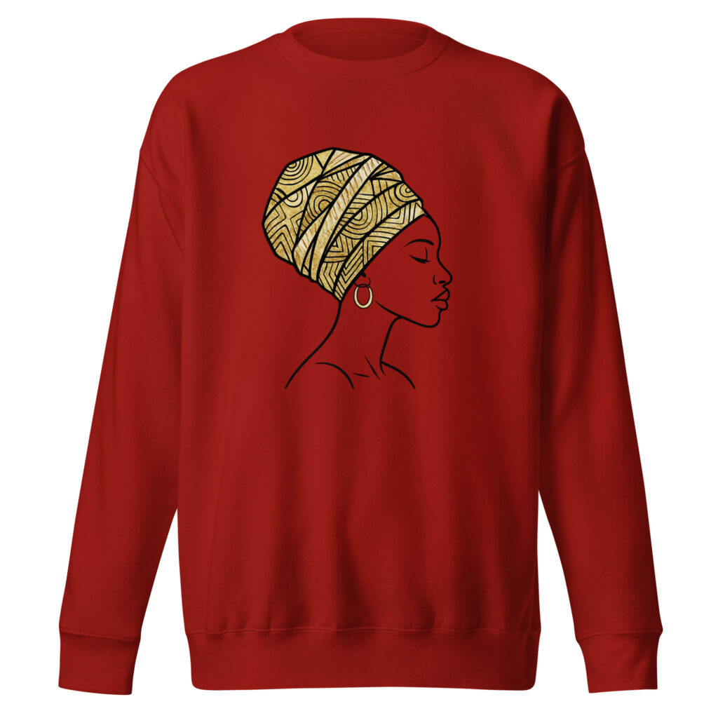 Unisex Premium Sweatshirt Elegant African Profile with Gold Wax Turban-Original