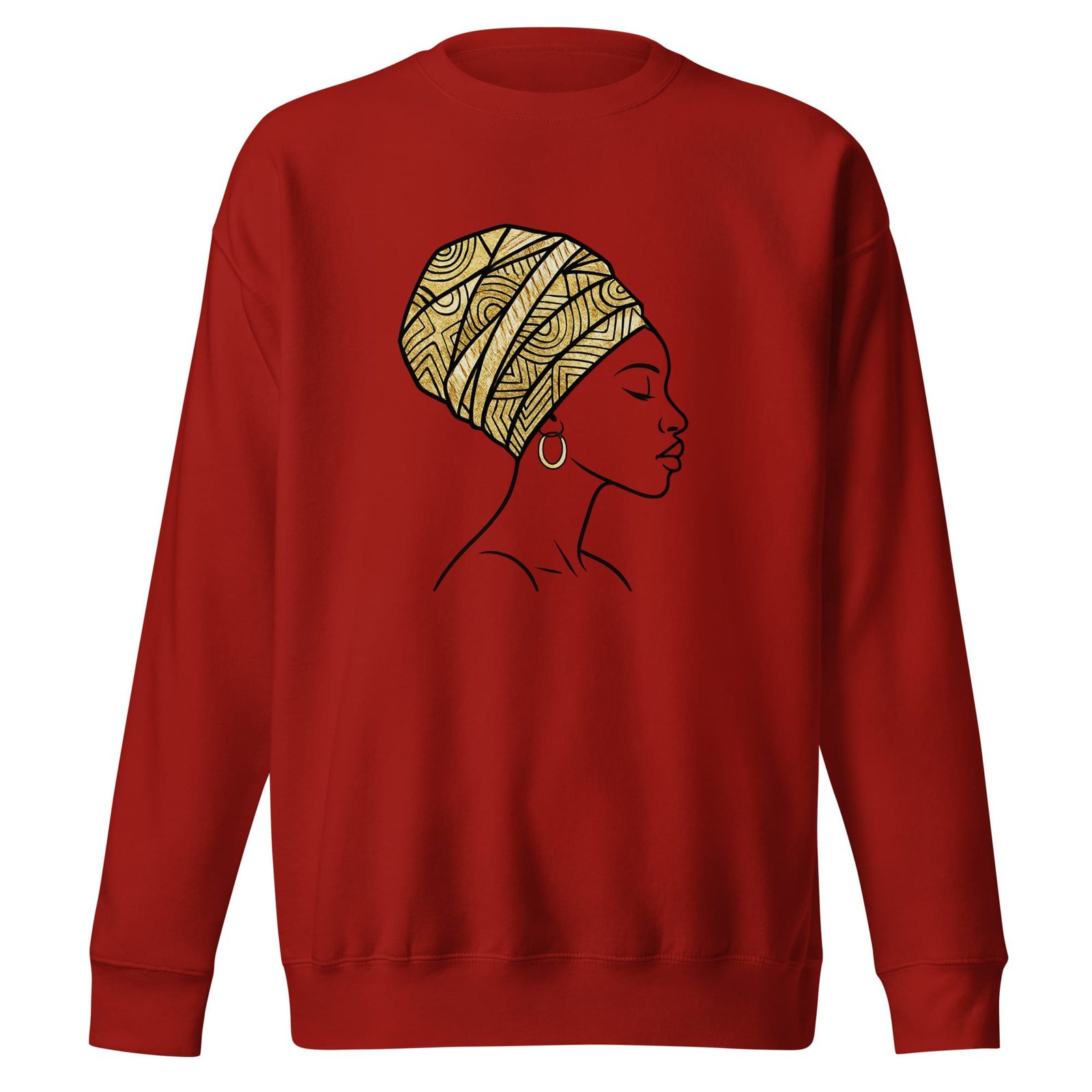 Unisex Premium Sweatshirt Elegant African Profile with Gold Wax Turban-Original
