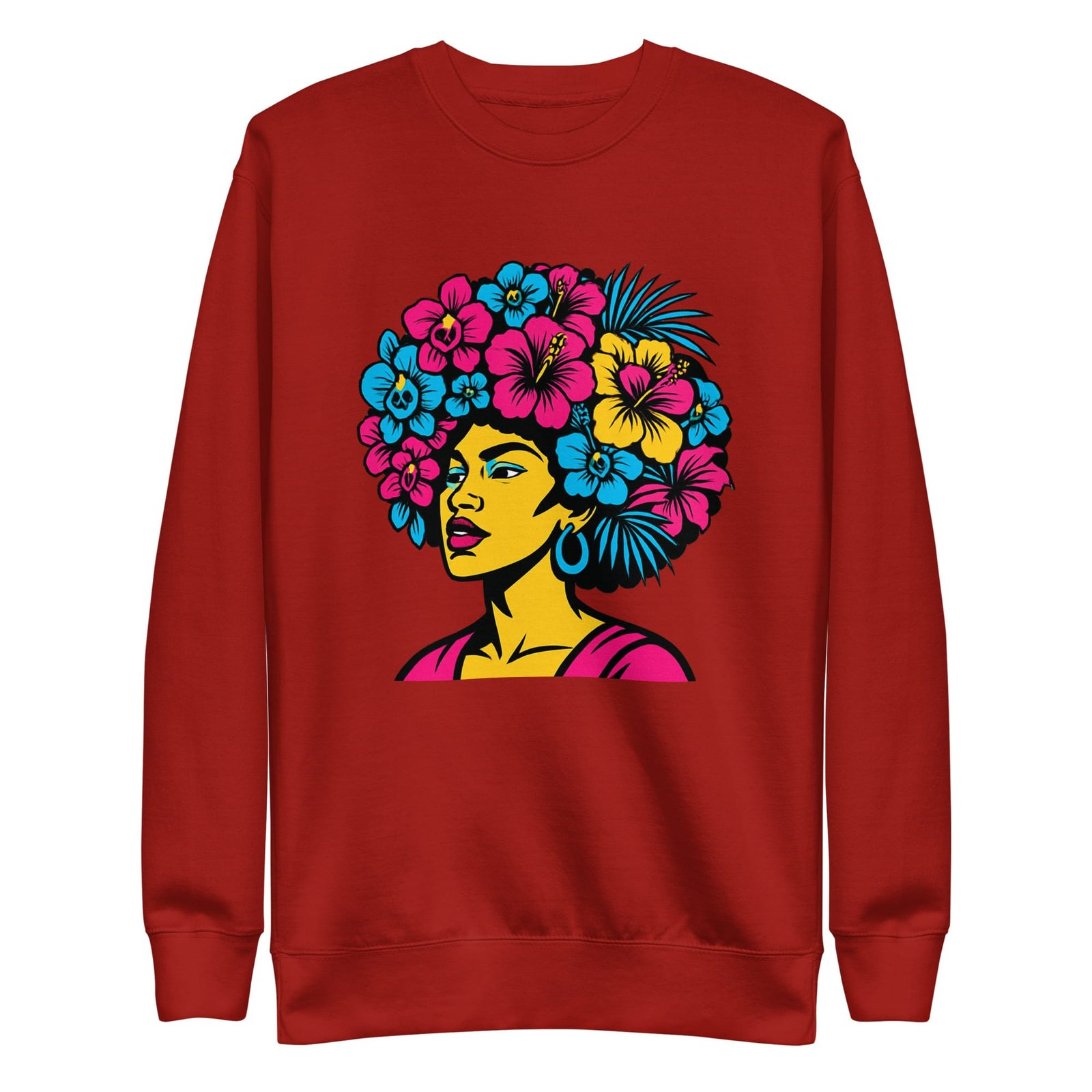 Unisex Premium Sweatshirt Bold Afro Floral Pop Art Portrait-Original - Image 23