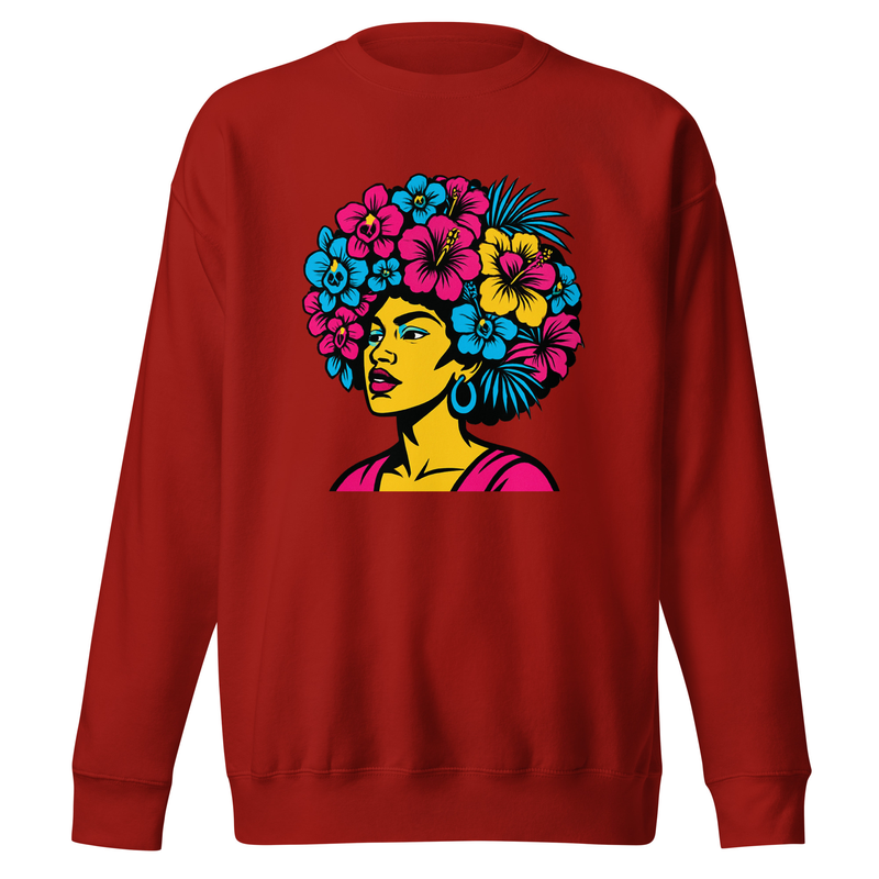 Unisex Premium Sweatshirt Bold Afro Floral Pop Art Portrait-Original