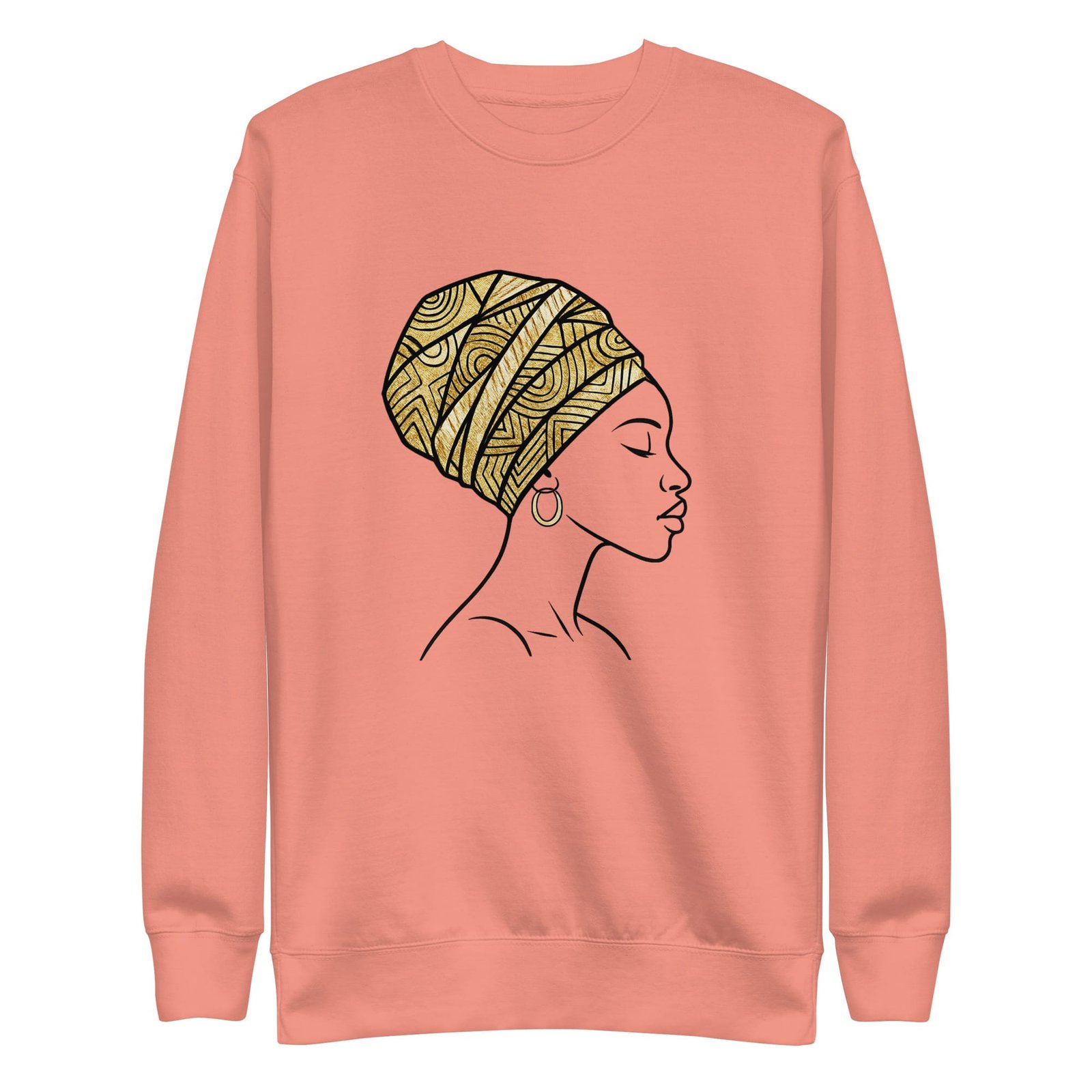 Unisex Premium Sweatshirt Elegant African Profile with Gold Wax Turban-Original - Image 17