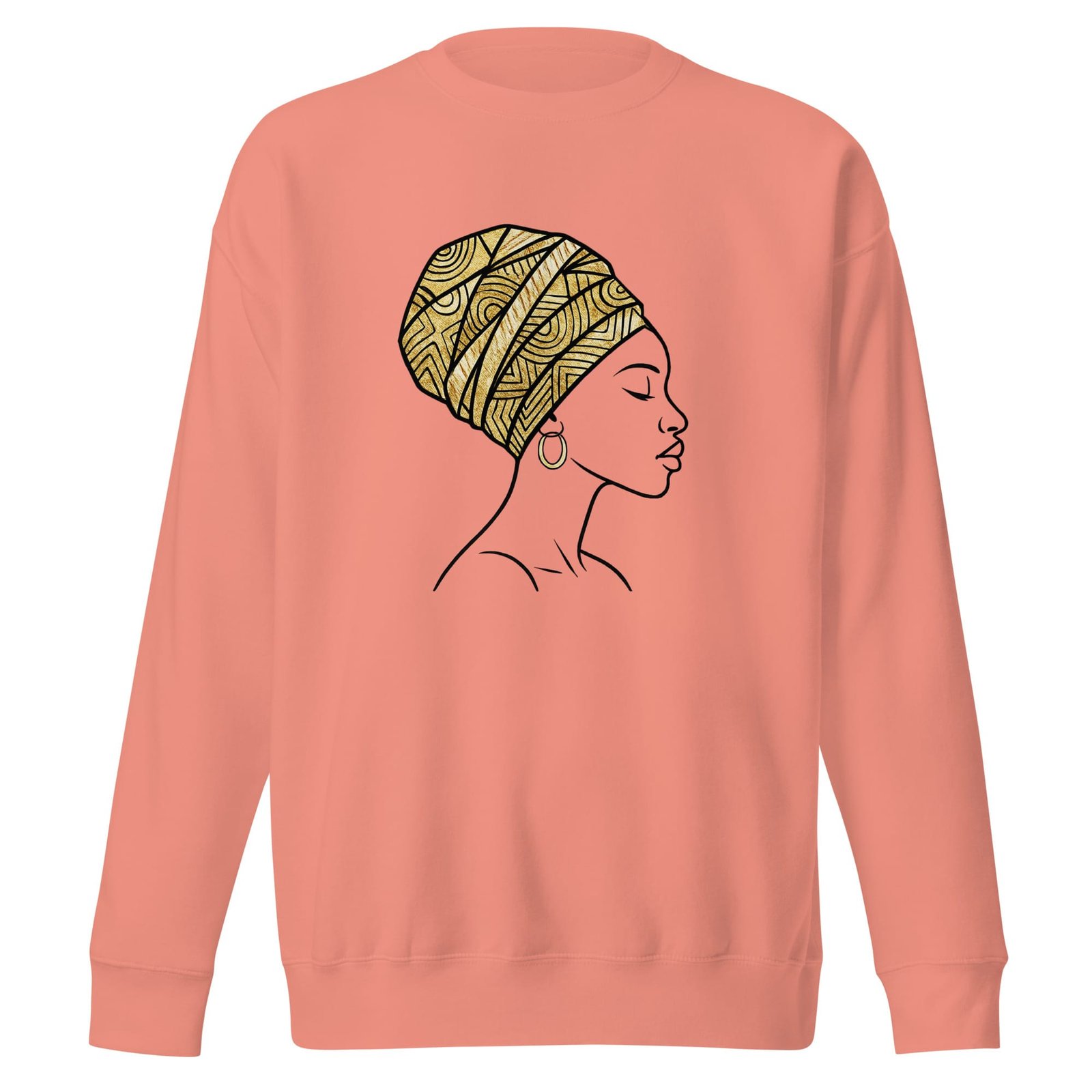 Unisex Premium Sweatshirt Elegant African Profile with Gold Wax Turban-Original - Image 5