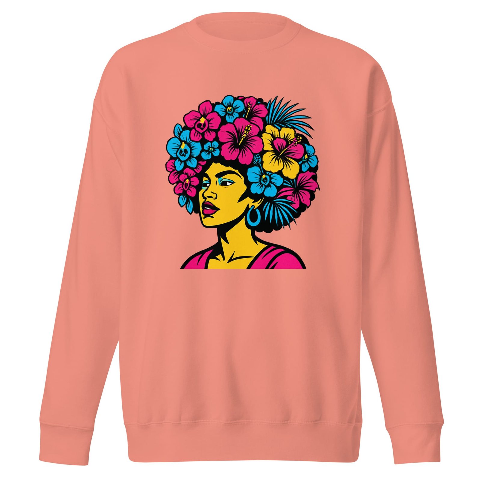 Unisex Premium Sweatshirt Bold Afro Floral Pop Art Portrait-Original - Image 6