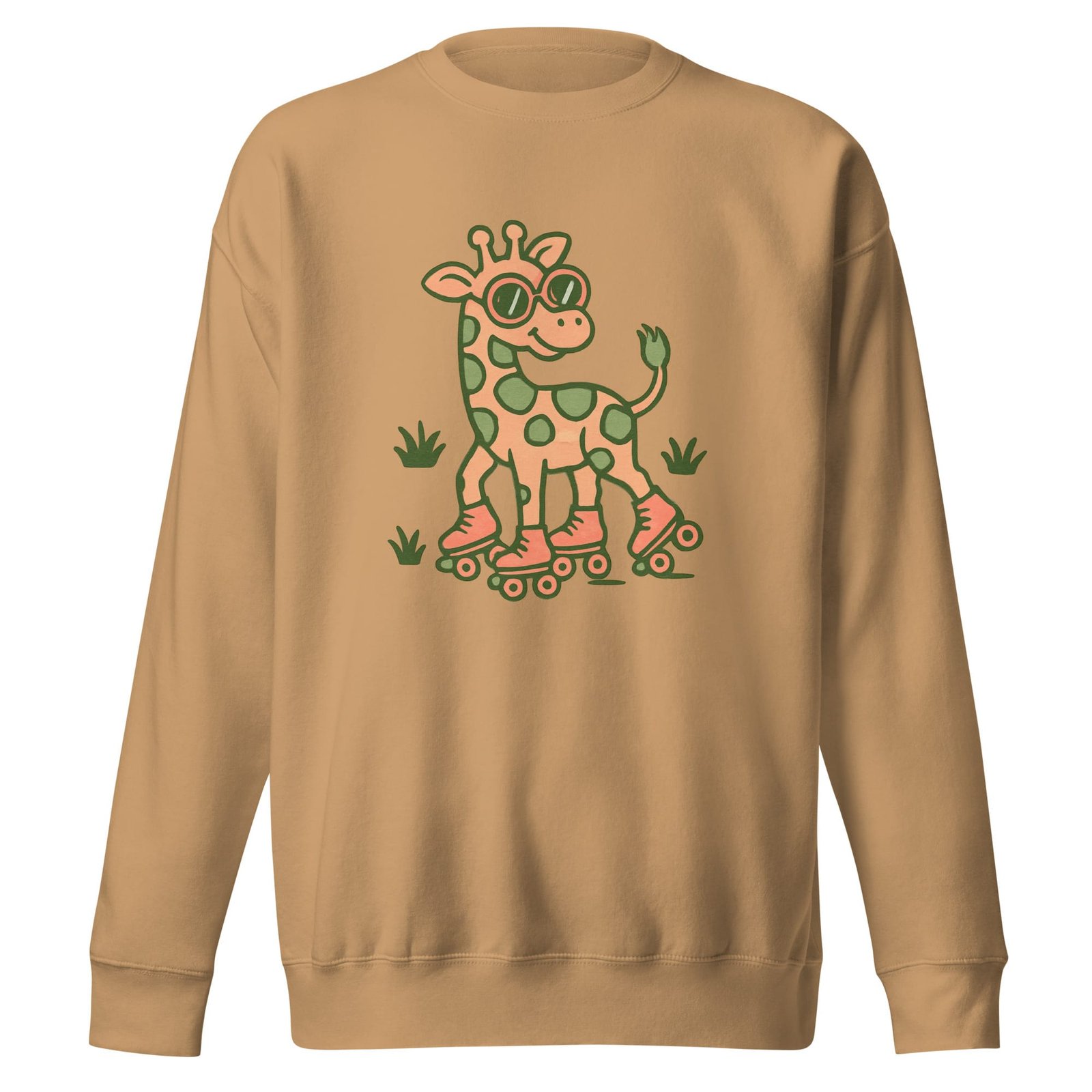 Unisex Premium Sweatshirt Groovy Giraffe on Roller Skates with Round Shades-Original - Image 11