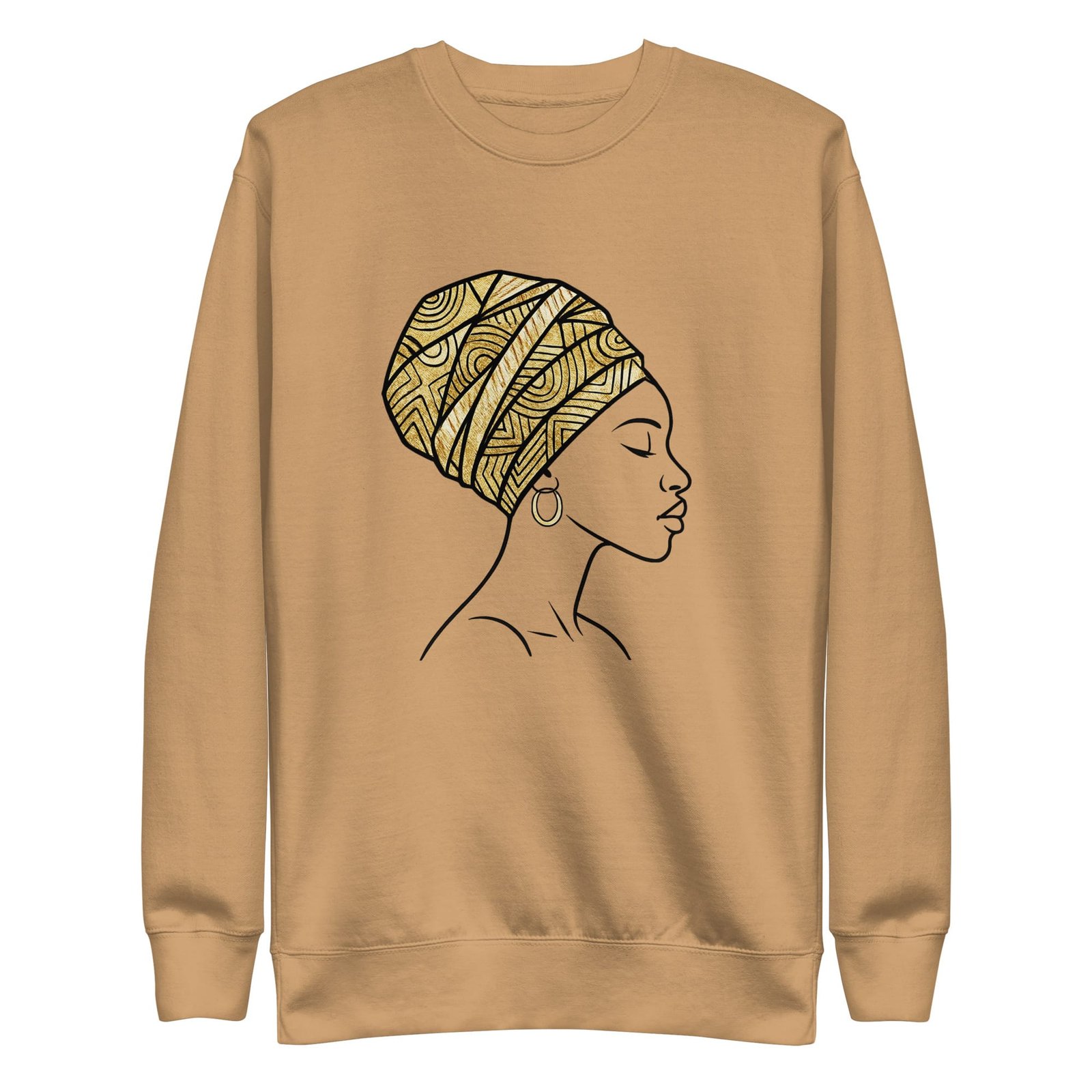 Unisex Premium Sweatshirt Elegant African Profile with Gold Wax Turban-Original - Image 18